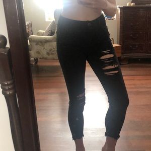 American Eagle high rise black distressed jeans